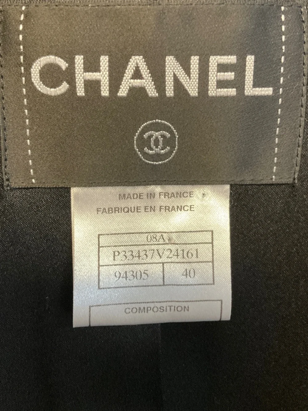 CHANEL BLACK 2008 SILK RIBBON TRIMMED WOOL AND CASHMERE COAT WITH CHAIN DETAILED